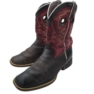 Durango Kids 8” Western Black and Burgundy Leather Boots - Size 5M